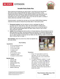 Pantry Storage / Rice Pudding Recipe Handout